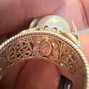 DOS Turkey 12g sterling silver blister pearl | filigree crown ring mid century